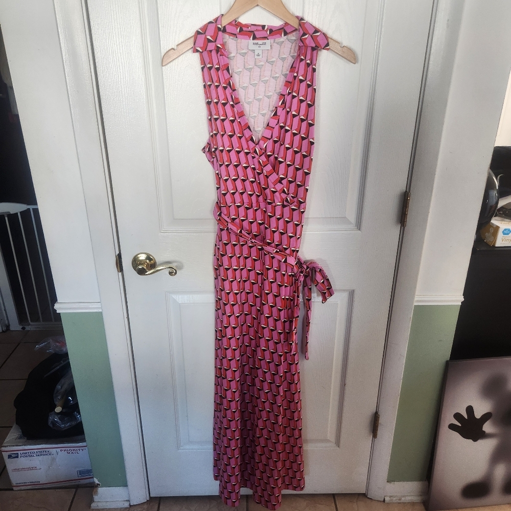Diane Von‎ Furstenberg Target Collared Sleeveless Pink Geo Jumpsuit Size Medium - Picture 4 of 9